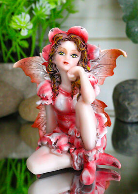 Ebros Miniature Fairy Garden Statue Pink Periwinkle Flower Fairy Figurine 3''H