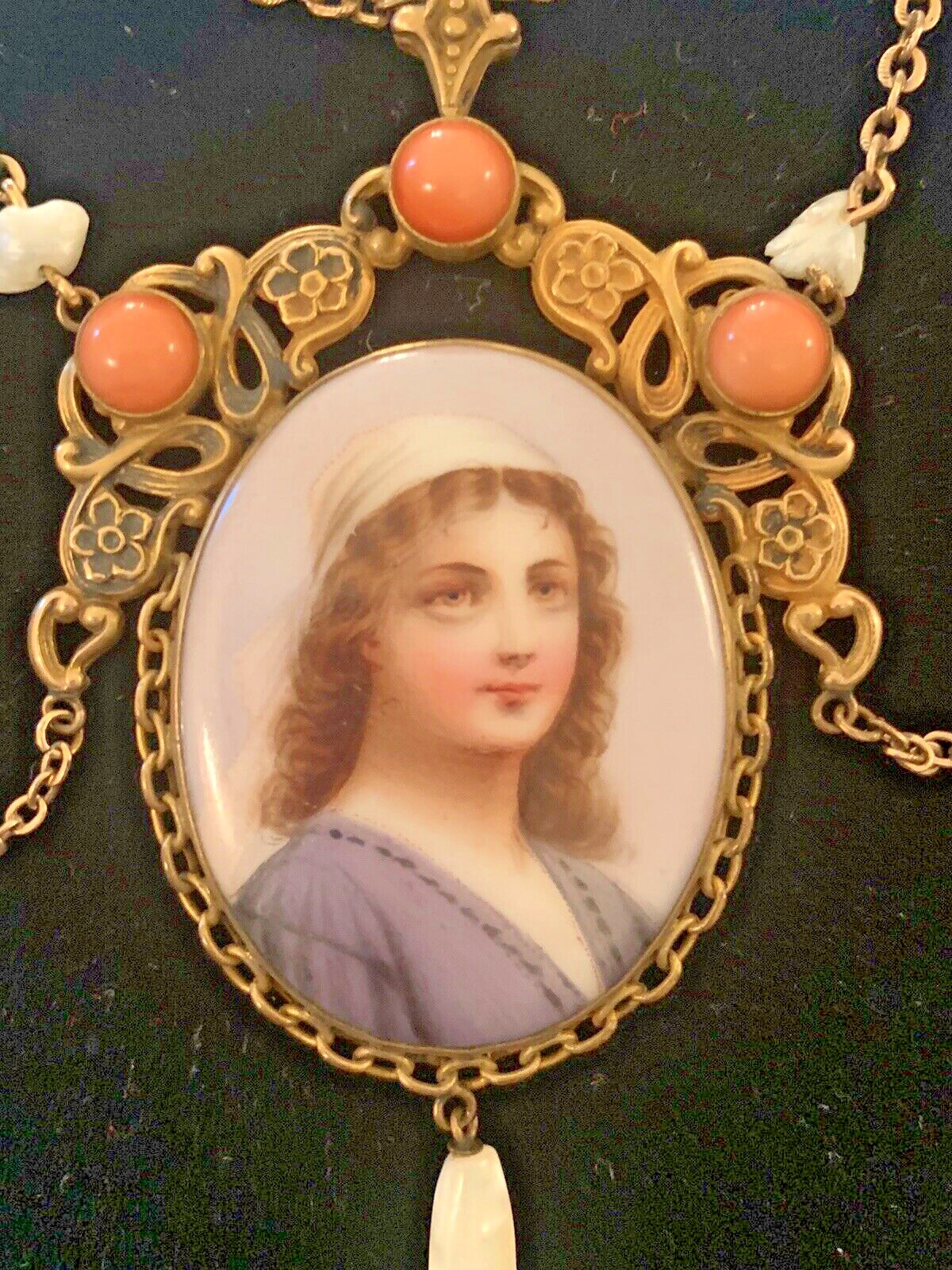 Antique Art Nouveau Painted Portrait Of Ruth Pendant … Gem