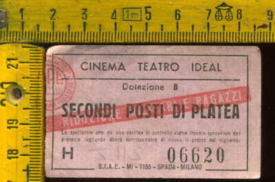 Biglietto anni 50 Teatro Cinema IDEAL Milano Secondi Posti Platea