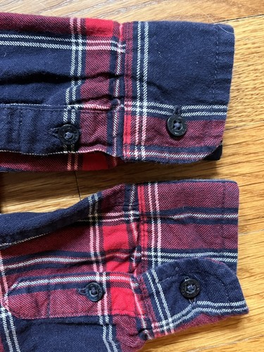 Janie & Jack Boys Size 6 Red Blue Holiday Plaid Flannel Shirt Button Down - Picture 6 of 7