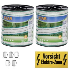 Weidezaunband 20mm Star weiss-gr&uuml;n 0.10Ohm/m 2 Kupfer+4 Niroleiter 400m +Zubeh&ouml;r
