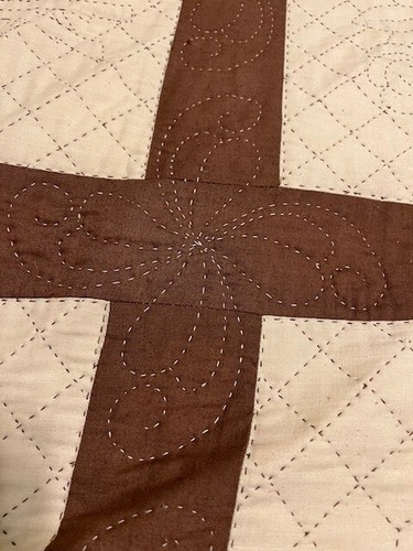 Vintage Handmade Quilted Brown and Tan Rose Bouquet Pattern Queen Size Coverlet - Picture 19 of 22