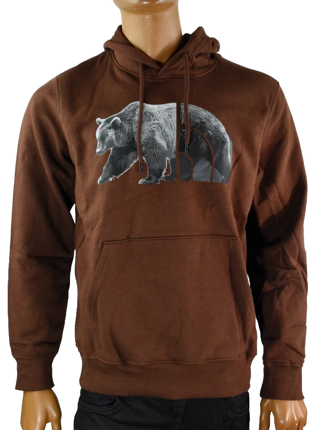 The North Face Mens Bear PO Hoodie New M Brown Logo Pockets Bear Graphic