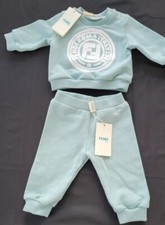 NWT NEW Fendi Baby boys green FF logo print sweatshirt with pants 3m BFH059