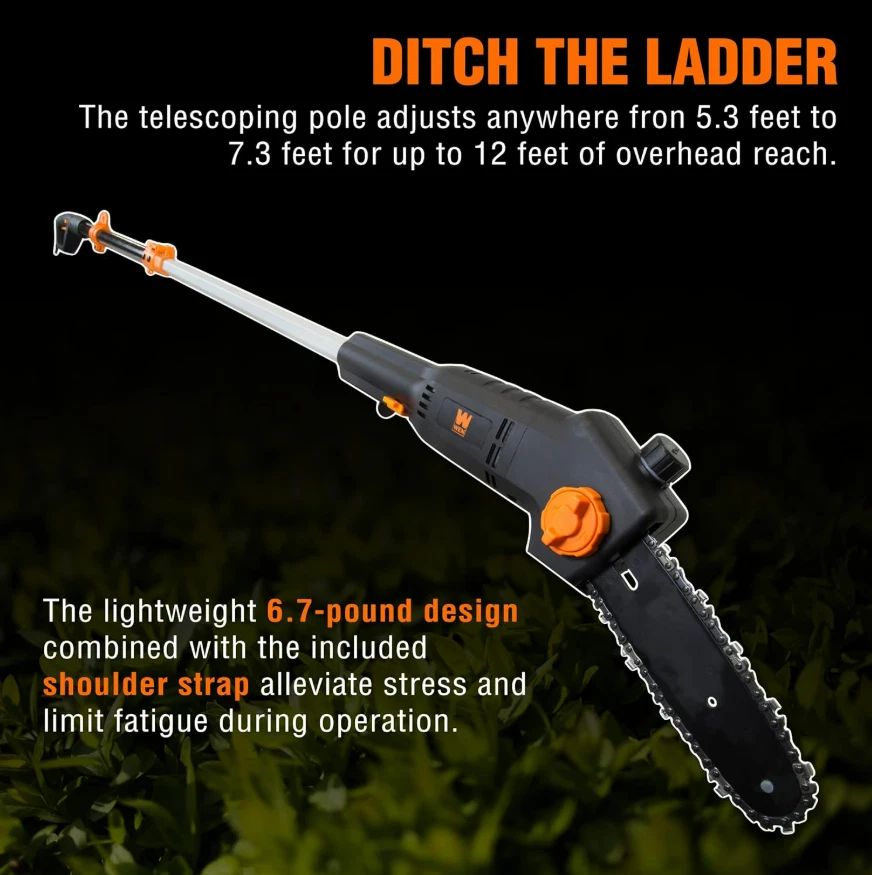 电动伸缩杆锯12英尺可扩展刀具8英寸树修剪器链锯 — 第 3/4 张图片