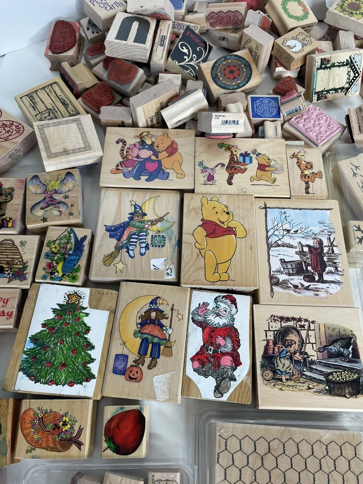 Enormes estampillas de madera vintage de estampación de troncos 190+ varios tamaños nuevas y usadas,  Foto 2 de 4