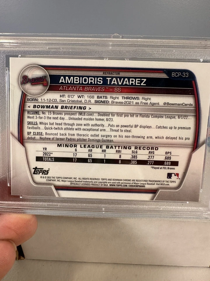 2023 Bowman Chrome Ambioris Tavarez 1st Bowman Lunar Glow Refractor PSA 10 BCP33 - Image 3 of 3