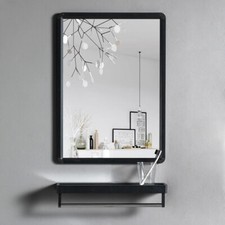 Bathroom Mirror with Storage Shelf Metal Frame Wall Mounted Cosmetics Make Up