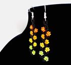 Tribal Earrings Huichol Beaded Art Flowers Handmade Mexican Folk Art Jewelry