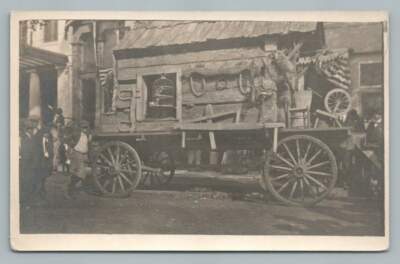 Fake Frontier Cabin Parade Float~Indiana Estate Photo RPPC Antique Postcard~1910