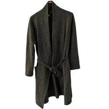 Garnet Hill Dark Grey Wool Angora Belted Long Cardigan or Robe Size XS