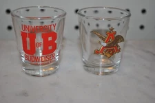 2 Budweiser-Anheuser Busch Flying A and university of Budweiser shot glasses
