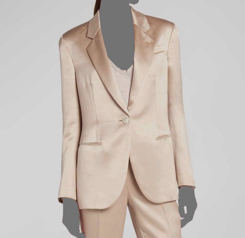 Giorgio Armani Women Gold Satin Silk One-Button Jacket Blazer Size 46