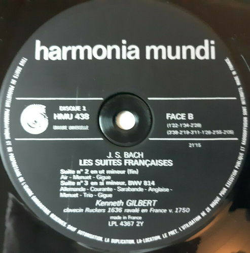 Bach: Les Suites Francais (Kenneth Gilbert, harpsichord) Harmonia Mundi HMU 438 - Picture 5 of 7