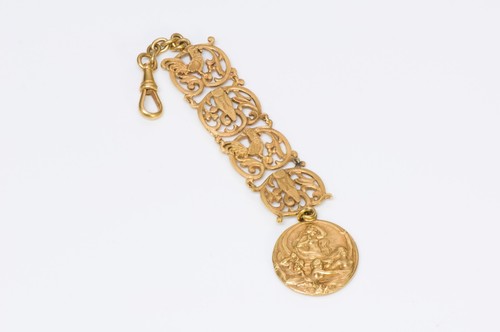 Antique Art Nouveau 18K Yellow Gold Rooster & Owl Watch Fob