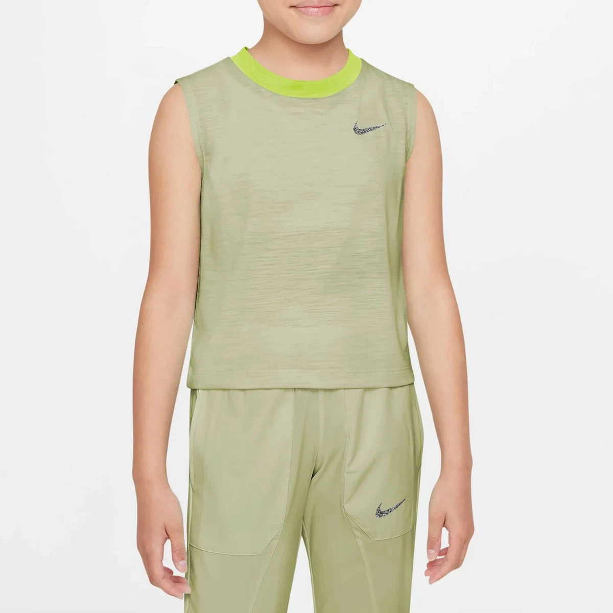 NIKE YOGA Olive Aura Green DRI-FIT TANK TOP SHIRT BIG KIDS/GIRLS L