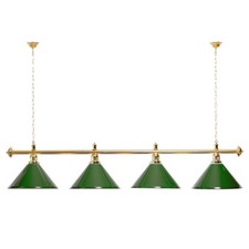 Billardlampe 4 grüne Schirme mit goldfarbener Halterung