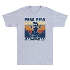Retro T-rex Pew Pew Madafakas Funny Dinosaur Gangster With Gun Meme Men T-Shirt