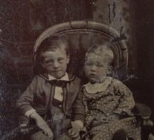 Antique Tintype//Cutest Brother  Sister in One Chair Posing Together