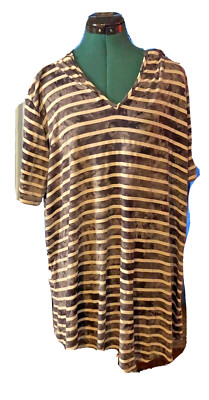 C & C California Mottled Gray & White Striped Hooded Tunic Swim Cover Up SZ1X
