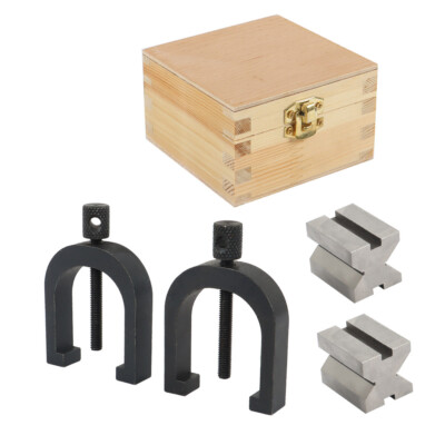 Matched Pair Of Hardened Steel Vee Blocks With 90° Clamp - Precision Engineering
