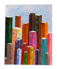 Abstract City Painting Vivid & Colorful Original Art by Rain Crow