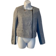 Metaphor Motto Jacket Womens Small Blue Linen Cotton Zip Light Academia B