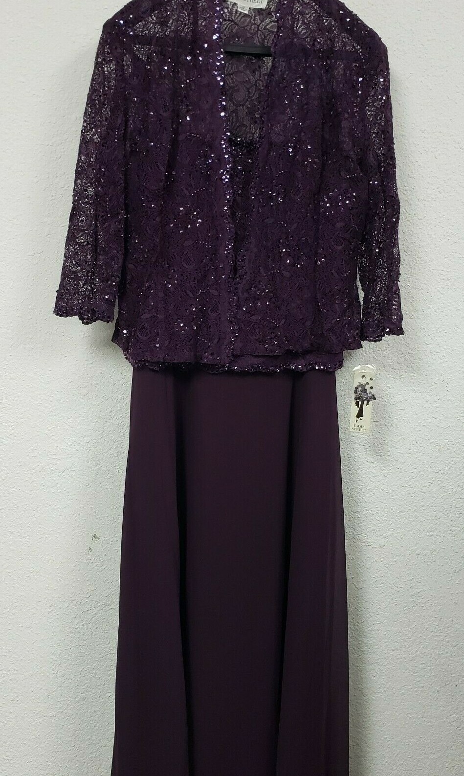 Emma Street Women's Plus Size Two Piece Set Lace Jacket Dress, Eggplant, 18