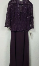 Emma Street Women's Plus Size Two Piece Set Lace Jacket Dress, Eggplant, 18