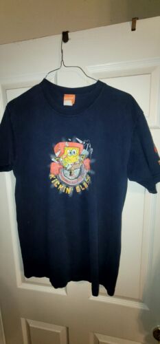 Spongebob T Shirt Mens Medium Vintage Nickelodeon 2003 Faded Blue Kicking Glass - Picture 1 of 3