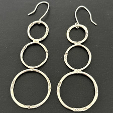 Vintage 925 Sterling Silver Graduated Large Triple Hoop Unique Etched Earrings