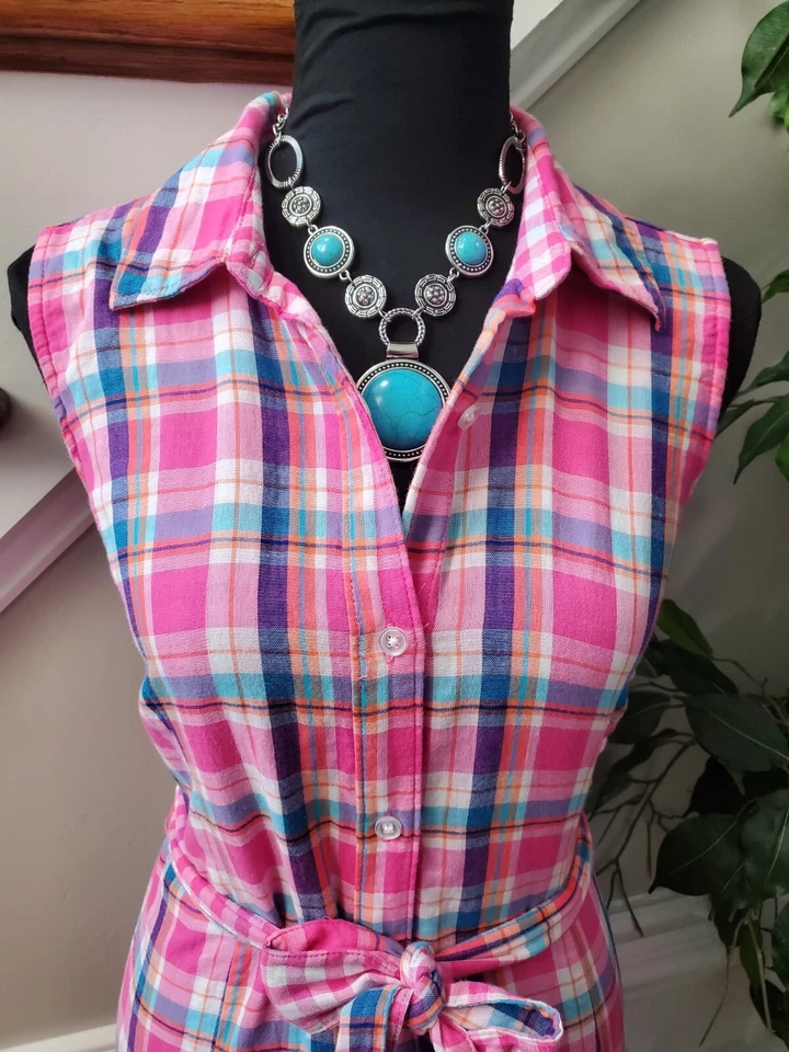 Vestido para mujer Rafaella multicolor 100 % algodón con cuello sin mangas hasta la rodilla S Foto 2 de 4