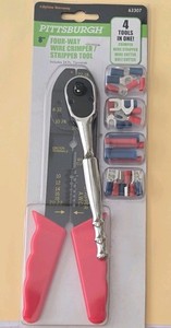 PITTSBURGH 8in Four-Way Wire Crimper/Stripper Tool, Red Sheath 63307