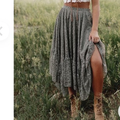 Joyfolie Poesy Skirt In Agave Midi Lace Irregular Hemline Women s Medium New