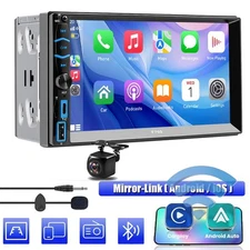 7" Double Din Car Stereo Radio Apple/Android CarPlay GPS Head Unit w/ Camera BT