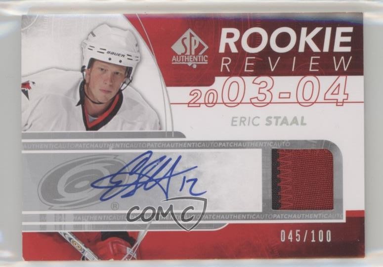 2008-09 SP Authentic Rookie Review 45/100 Eric Staal #RR-ES Patch Auto 3w3
