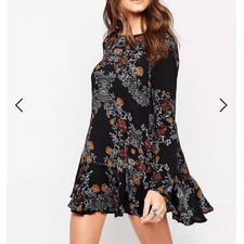Free People Smooth Talker Tunic Dress Raven Black Floral, Sz Small, MP $128