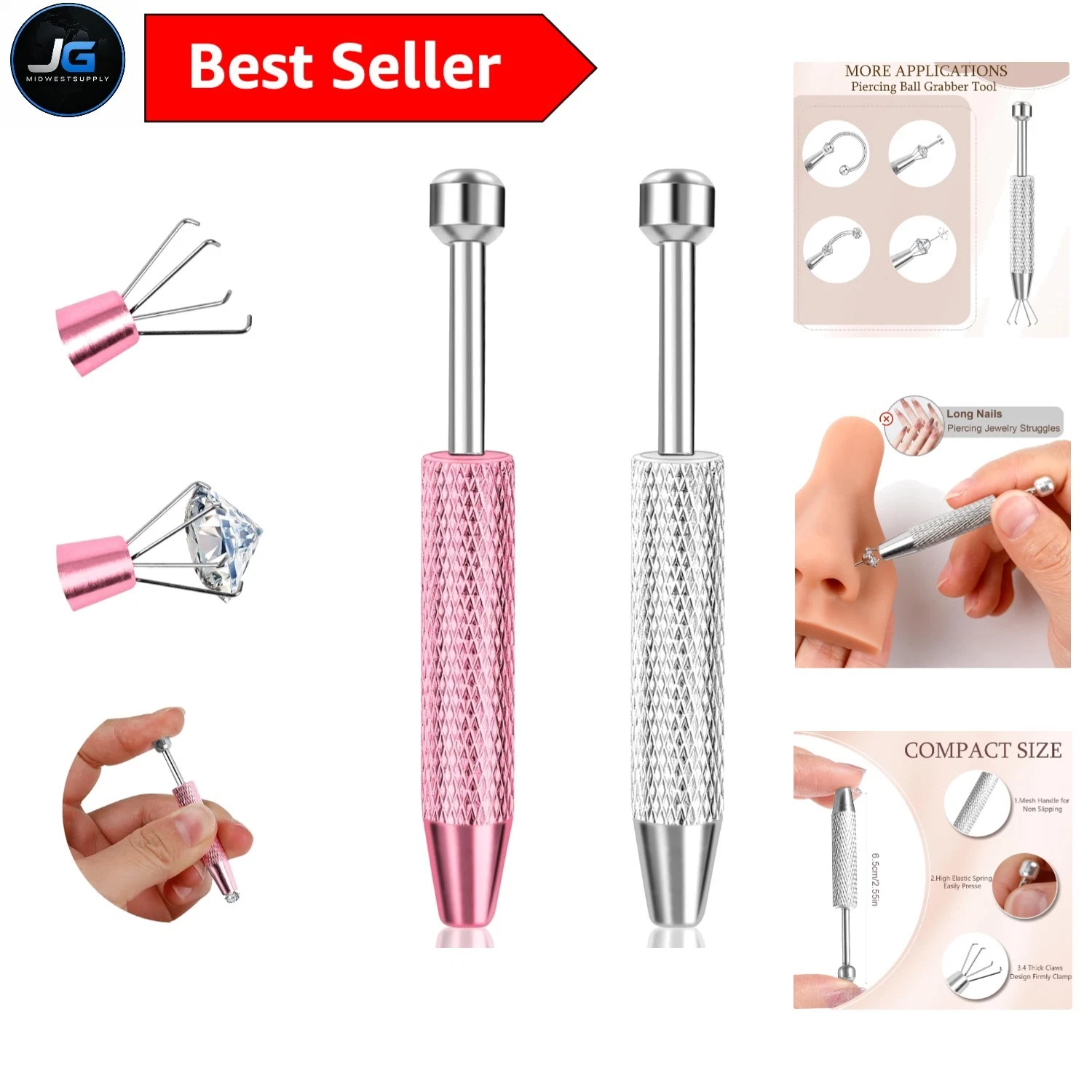 2Pcs Stainless Steel Piercing Ball Grabber Tool Set – Effortless Jewelry Changes - product detail image 1