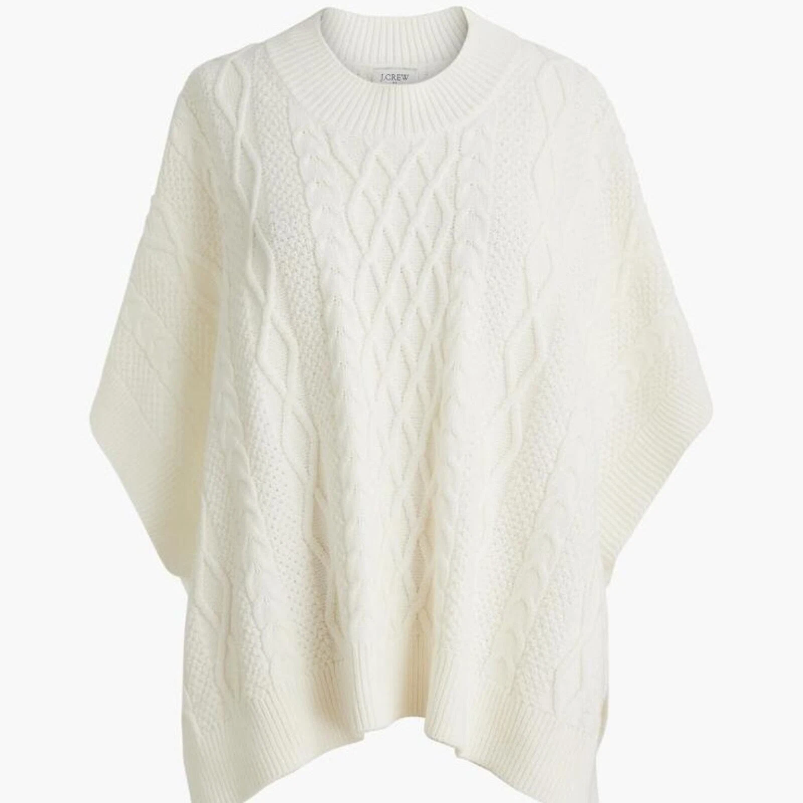 J.Crew Fisherman Cable-Knit Poncho Sweater in Ivory Women’s One Size