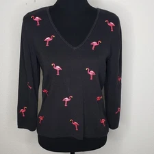 Vintage Eagle's Eye Womens Embroidered Flamingo Knit Sweater Size L Grandmacore