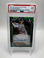 Jacob Wilson 2024 Bowman Sapphire Chrome Prospect Auto Green /99 PSA 9 MINT