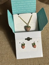 Origami Owl Child's Strawberry Gold Stud Earrings 3-5 Bolo Bracelet Set NEW