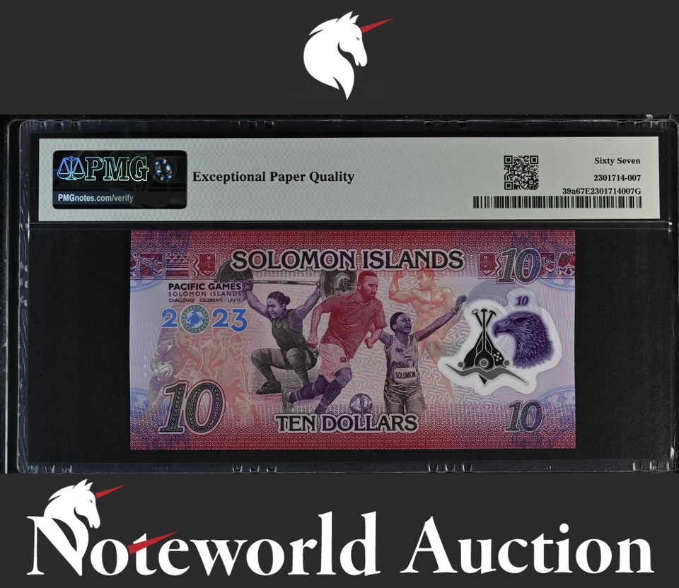 Solomon Islands COMM. 2023 P 39a Polymer LOW No. 55 UNC PMG 67 EPQ 3rd TOP POP - Image 2 of 4