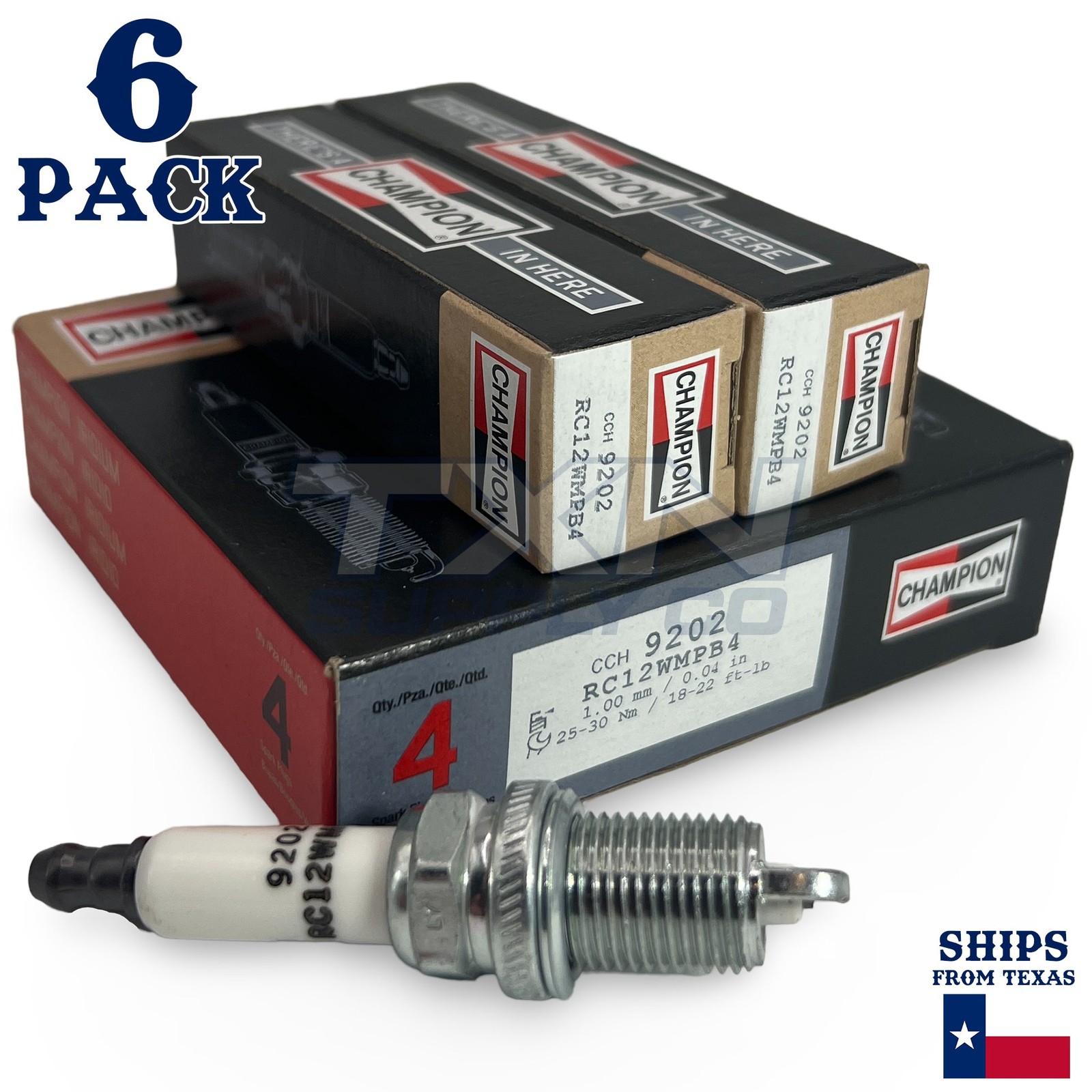 Champion 9202 Iridium Spark Plugs RC12WMPB4 - 6 Pack