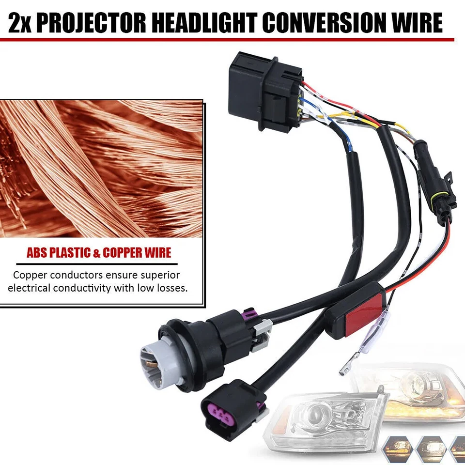 2X Headlight Conversion Wire Harness Kits For Dodge Ram 1500 2500 3500 2013-2018 - Image 2 of 4