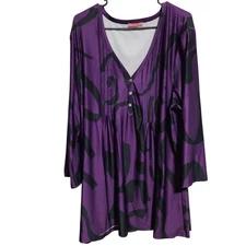 Simply Aster Purple Black Long Sleeve Tunic Womens Plus Size 3X  Geometric Print