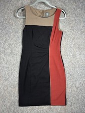 Vince Camuto Women’s Colorblock Sheath Dress Size 4 Black Red Tan Stretch Career