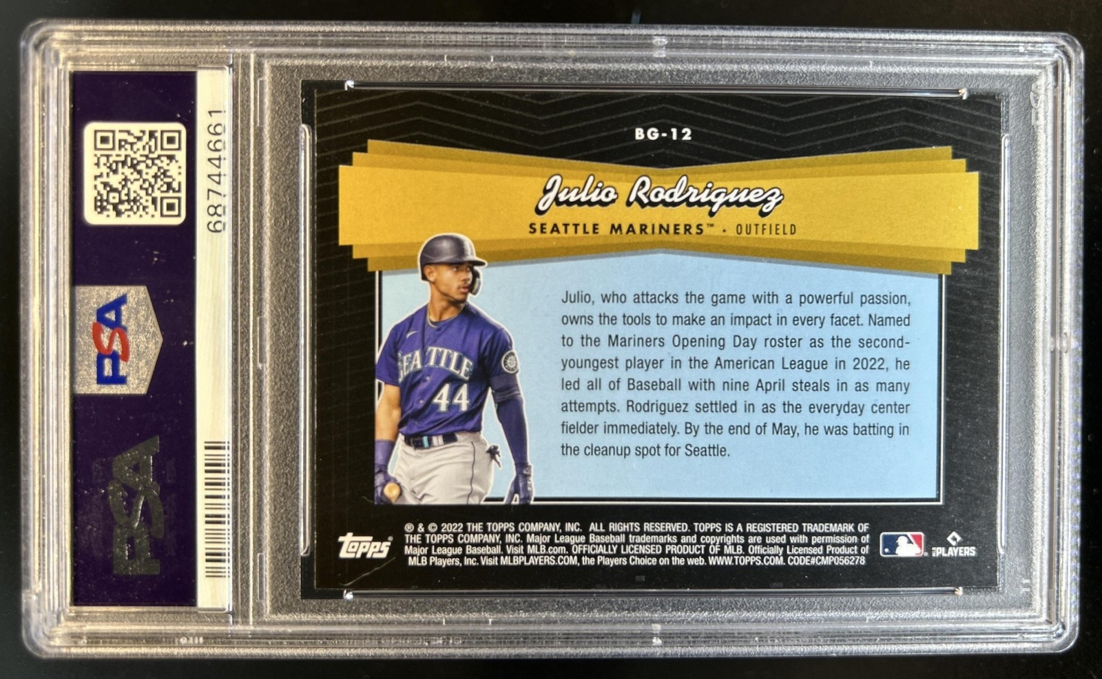 2022 Topps Update Julio Rodriguez Black Gold Rookie RC #BG-12 Mariners PSA 10 view 2