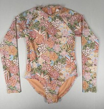 Roxy Swimsuit Girls 14 1 Pc Peach Nectar Bodysuit UV Long Sleeve Rash Guard New