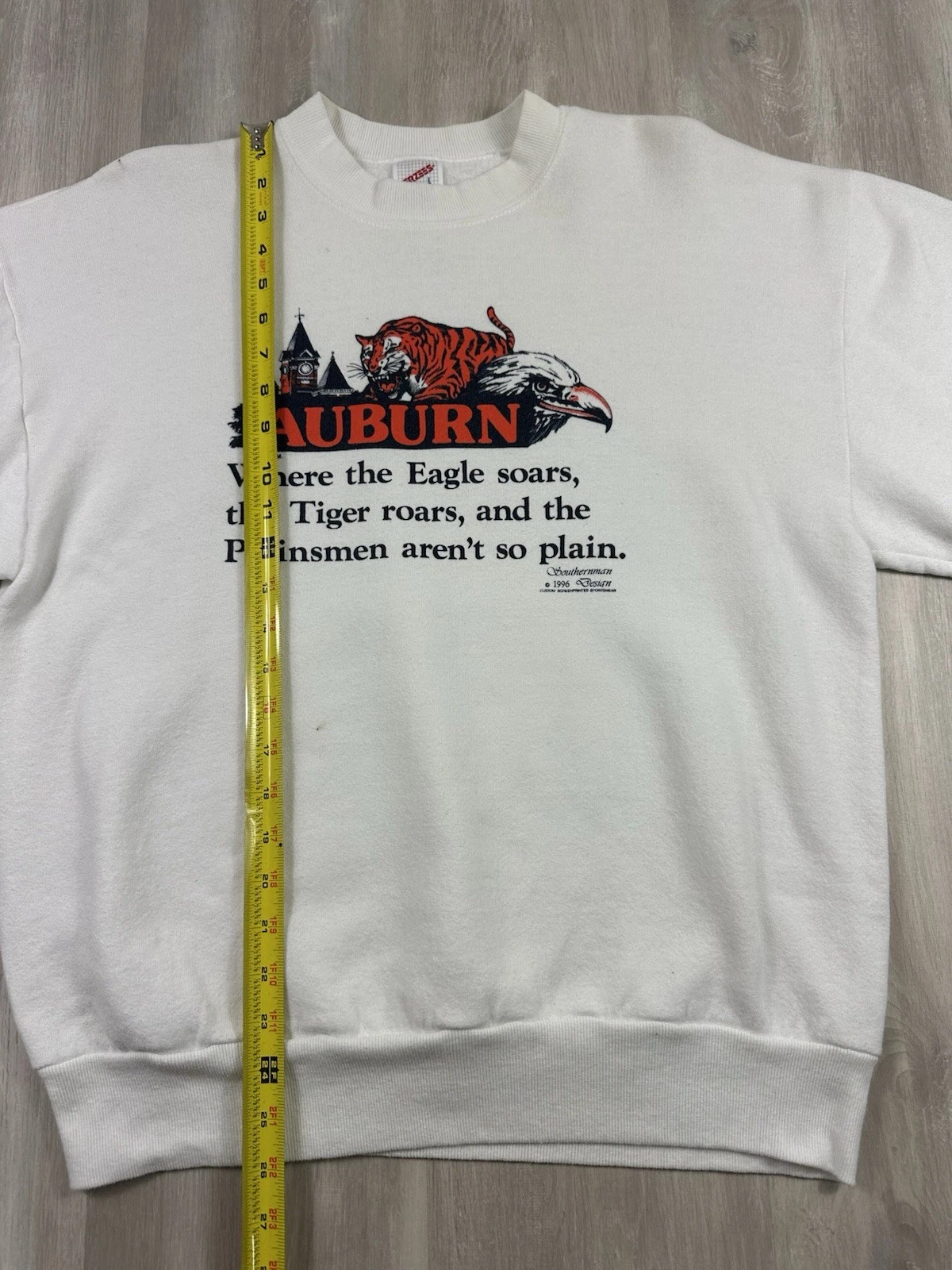 SUPREME Felpa vintage Auburn Tigers Alabama adatta maglione medio bianca NCAA 1996 anni 90